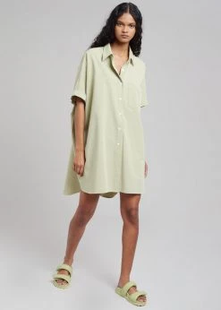 The Frankie Shop Yvonne Boxy Shirt Dress - Sage