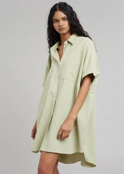 The Frankie Shop Yvonne Boxy Shirt Dress - Sage